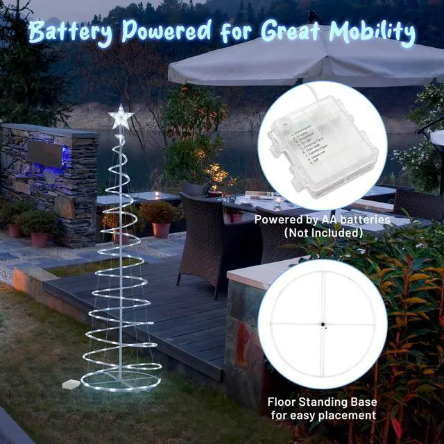 Alt view image 5 of 7 - Yescom Twinkle 6Ft Spiral Christmas Tree Light 182 LED 8 Model for Indoor Outdoor Yard Decoration Cool White 5Pack