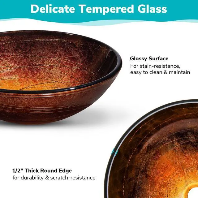 Alt view image 9 of 9 - Aquaterior® 2 Pack Round Tempered Glass Above Counter Vessel Bowl Vanity Sink Bathroom Wash Basin
