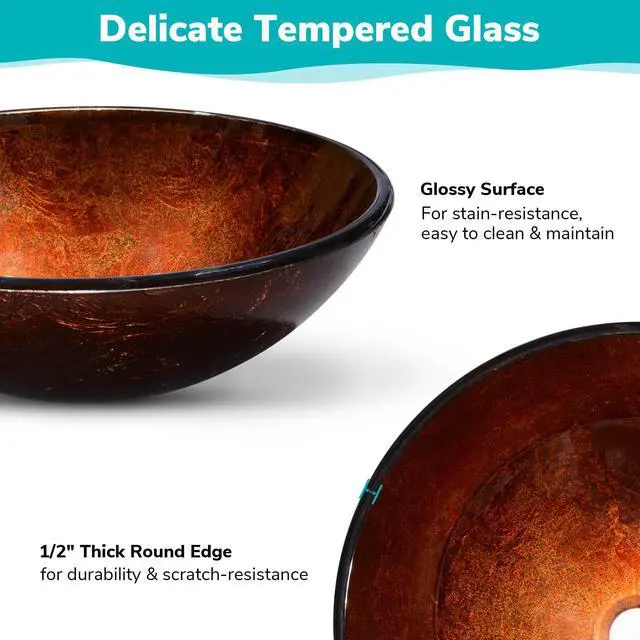 Alt view image 6 of 7 - Aquaterior® 2 Pack Round Tempered Glass Above Counter Vessel Bowl Vanity Sink Bathroom Hotel Basin