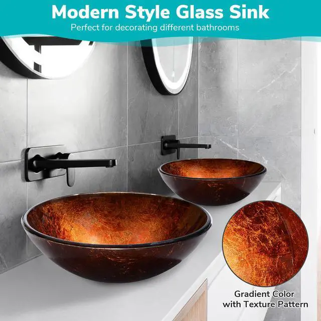 Alt view image 7 of 7 - Aquaterior® 2 Pack Round Tempered Glass Above Counter Vessel Bowl Vanity Sink Bathroom Hotel Basin