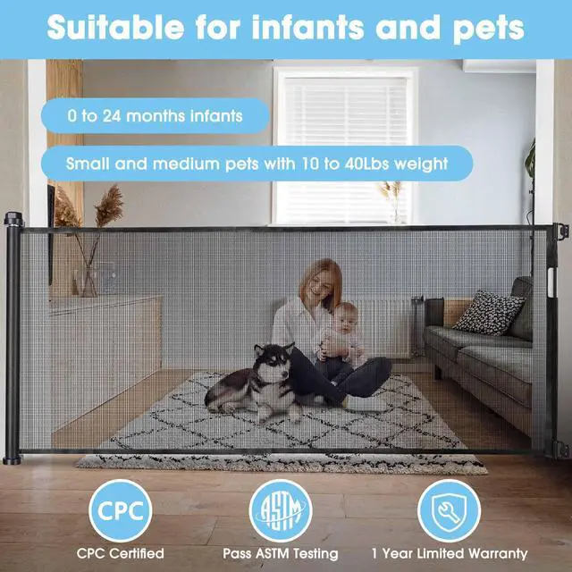 Alt view image 5 of 7 - Yescom Retractable Baby Gate for Stairs 118" Wide 39" Tall Dog Gate for DoorwaysPool Desk Porch