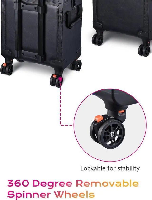 Alt view image 3 of 7 - Byootique Rolling Makeup Train Case Portable Cosmetic Bag Set for Freelance Makeup Artist Cosmetic Organize Storage Travel, Black