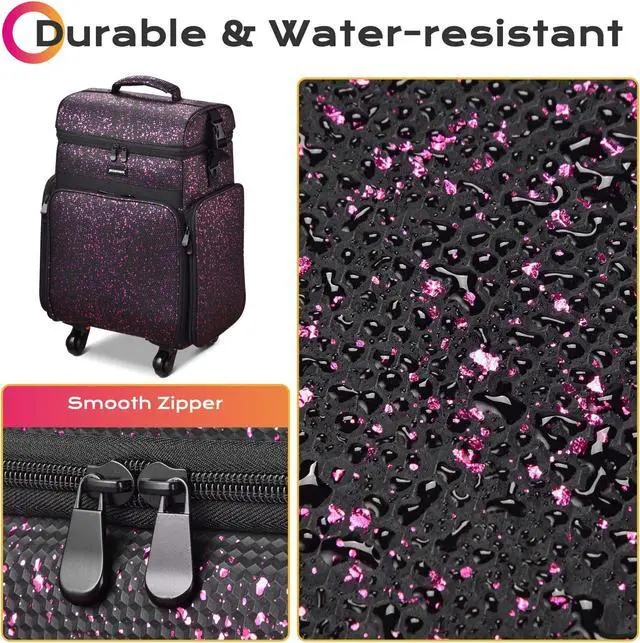 Alt view image 5 of 7 - Byootique Rolling Makeup Train Case 3-Piece Cosmetic Organizer Kit Trolley Organizer Travel Case Lockable Salon Barber Case Traveling Cart Trunk with Wheels for Makeup Artist Trave Nail,Mermaid Black