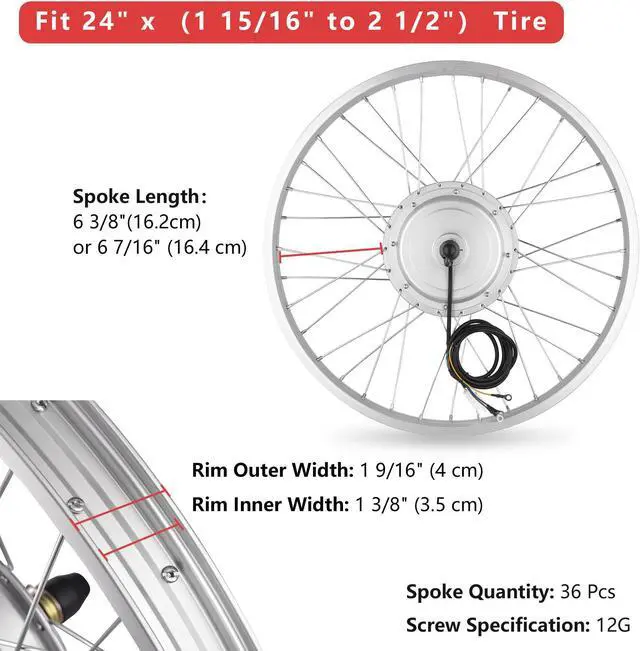 Alt view image 6 of 7 - Yescom Electric Bicycle Front Wheel E-Bike Conversion Kit 24" 36V 750W Throttle Controller
