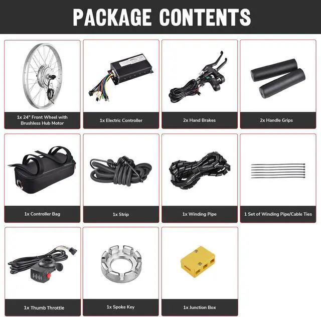 Alt view image 7 of 7 - Yescom Electric Bicycle Front Wheel E-Bike Conversion Kit 24" 36V 750W Throttle Controller
