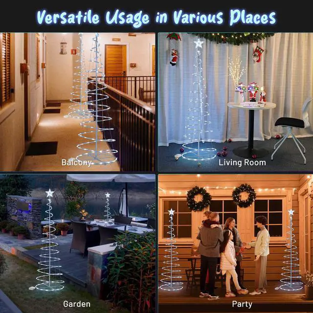 Alt view image 3 of 7 - Yescom Twinkle 6Ft Spiral Christmas Tree Light 182 LED 8 Model for Indoor Outdoor Yard Decoration Cool White 5Pack