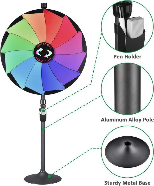 Alt view image 5 of 7 - WinSpin 36" Dual Use Prize Wheel Tabletop or Floor Stand Fortune Spinning Wheel for Tradeshow Carnival Game Wheel, Pinwheel Series