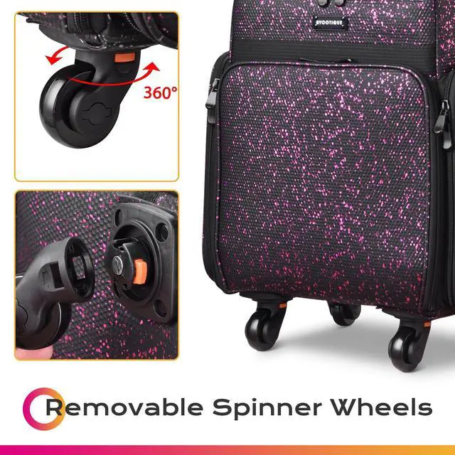Alt view image 4 of 7 - Byootique Rolling Makeup Train Case 3-Piece Cosmetic Organizer Kit Trolley Organizer Travel Case Lockable Salon Barber Case Traveling Cart Trunk with Wheels for Makeup Artist Trave Nail,Mermaid Black