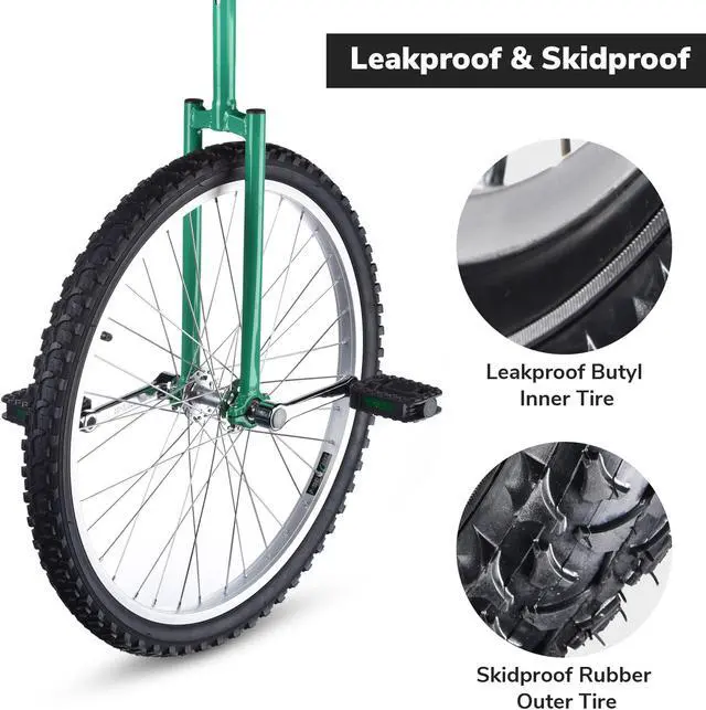 Alt view image 4 of 7 - Yescom 24 In Wheel Outdoor Unicycle Adjustable Seat Anti-Skid Pedal Circus Bike for Adults Teenagers Kids, Green