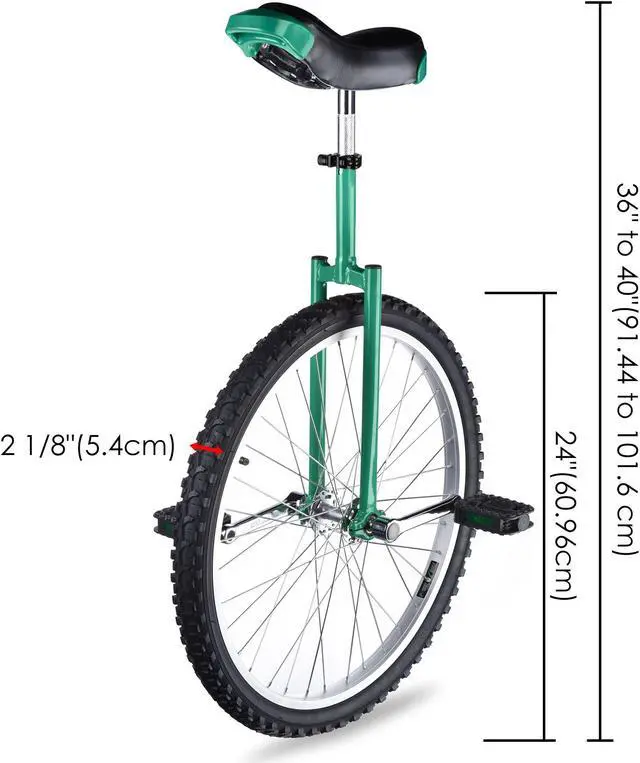 Alt view image 5 of 7 - Yescom 24 In Wheel Outdoor Unicycle Adjustable Seat Anti-Skid Pedal Circus Bike for Adults Teenagers Kids, Green