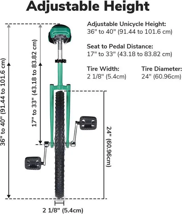 Alt view image 3 of 7 - Yescom 24 In Wheel Outdoor Unicycle Adjustable Seat Anti-Skid Pedal Circus Bike for Adults Teenagers Kids, Green