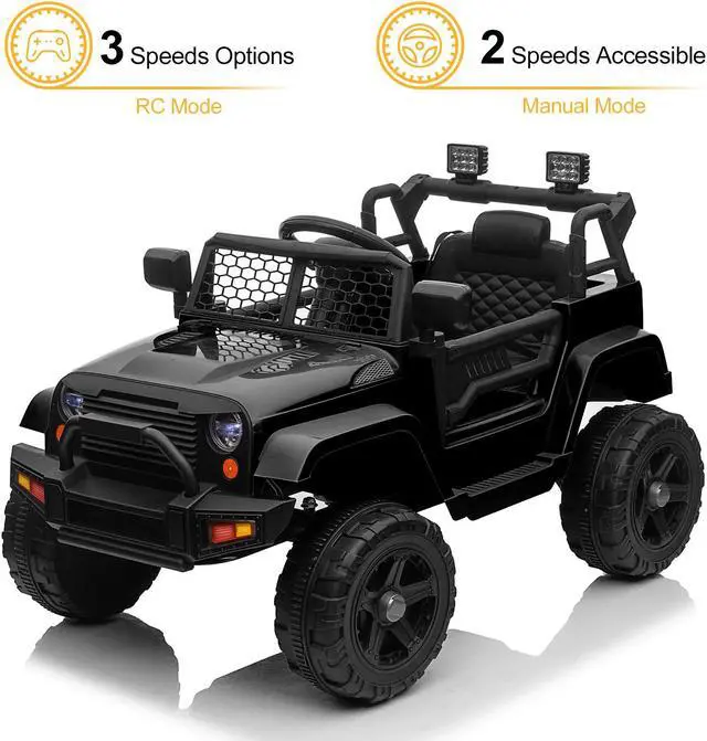 Alt view image 3 of 7 - Yescom 12V Kids Ride On Truck Car Jeep with Remote Control, LED,3 Speeds Black