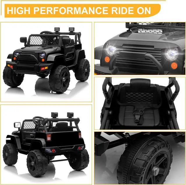 Alt view image 4 of 7 - Yescom 12V Kids Ride On Truck Car Jeep with Remote Control, LED,3 Speeds Black