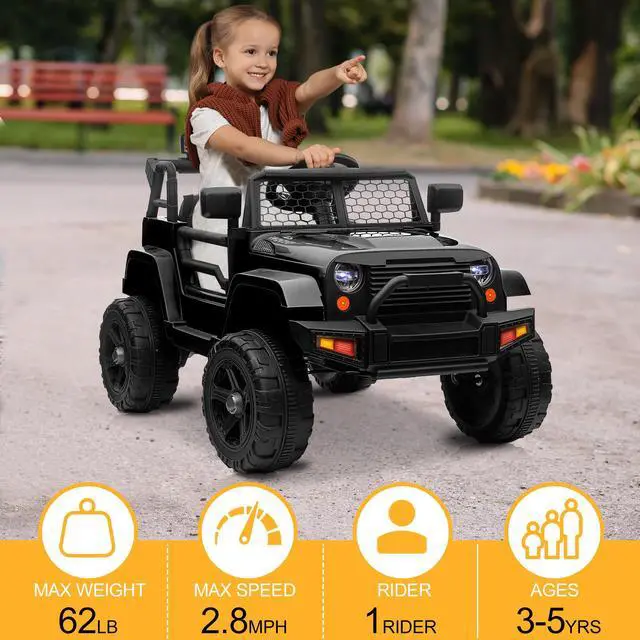 Alt view image 5 of 7 - Yescom 12V Kids Ride On Truck Car Jeep with Remote Control, LED,3 Speeds Black