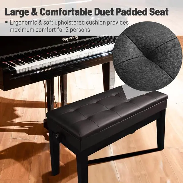 Alt view image 7 of 7 - Yescom Adjustable Duet Piano Bench PU Leather Padded Wooden Keyboard Storage