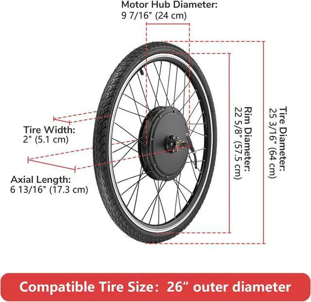 Alt view image 3 of 7 - Yescom Electric bike Motor Kit 26"Front Wheel 48V 1000W Motor E-Bike Conversion Kit w/LCD Display