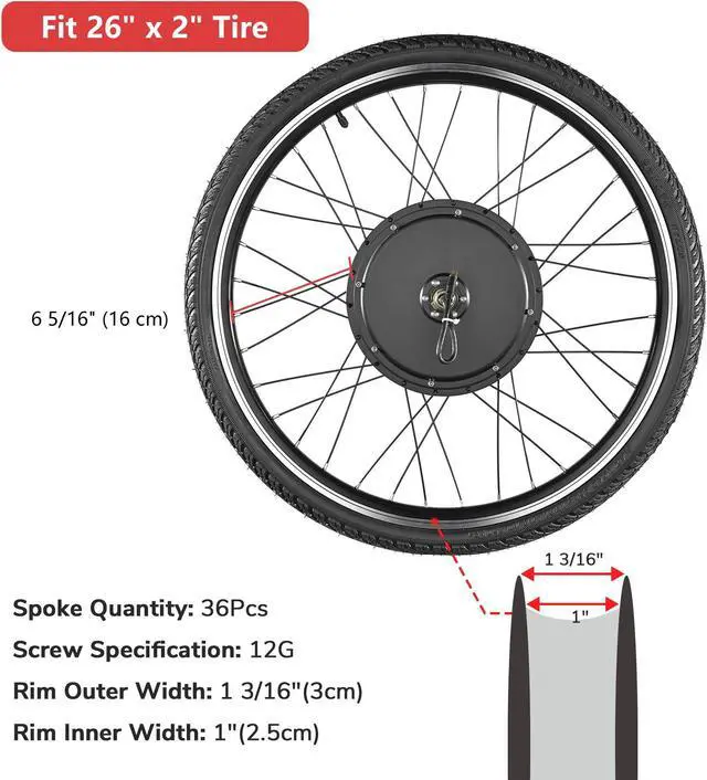 Alt view image 6 of 7 - Yescom Electric bike Motor Kit 26"Front Wheel 48V 1000W Motor E-Bike Conversion Kit w/LCD Display