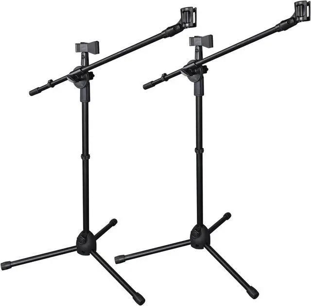 Main image of 2 Pack Microphone Tripod Stand Rotating Boom Arm Dual Mic Clip Height Adjustable