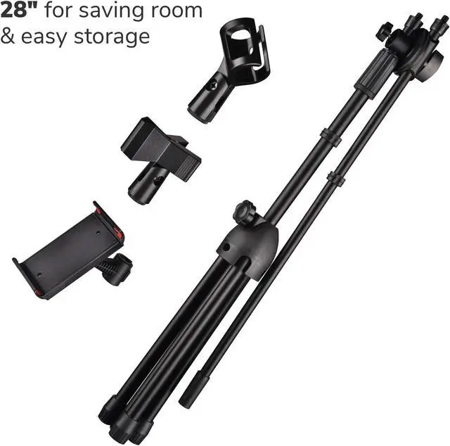 Alt view image 3 of 7 - 2 Pack Microphone Boom Arm Stand Adjustable Tripod W/ Phone Holder Dual Mic Clip