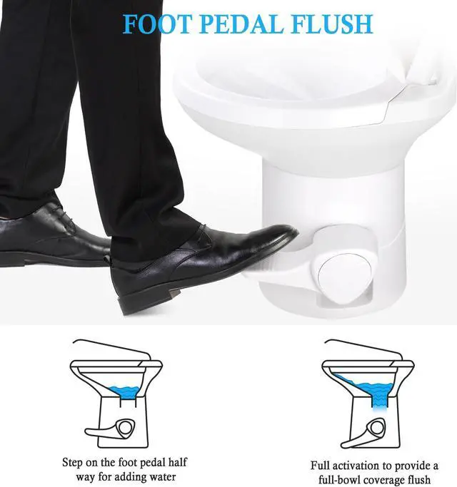 Alt view image 9 of 14 - Yescom RV Toilet Gravity Flush Camper Toilet Elongated 20" High Travel Trailer Toilet for RV HDPE