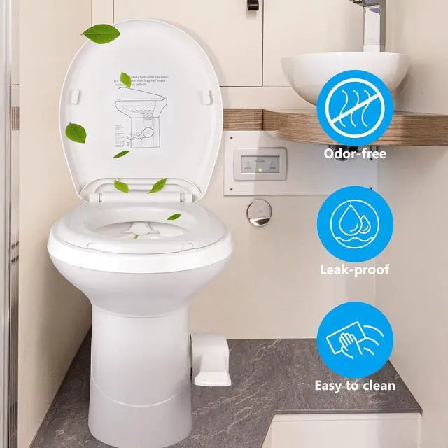 Alt view image 11 of 14 - Yescom RV Toilet Gravity Flush Camper Toilet Elongated 20" High Travel Trailer Toilet for RV HDPE