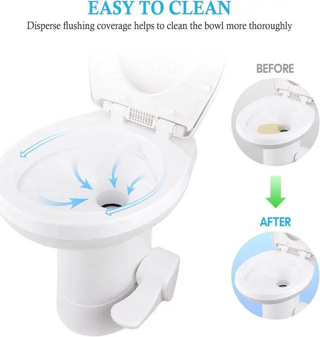 Alt view image 12 of 14 - Yescom RV Toilet Gravity Flush Camper Toilet Elongated 20" High Travel Trailer Toilet for RV HDPE