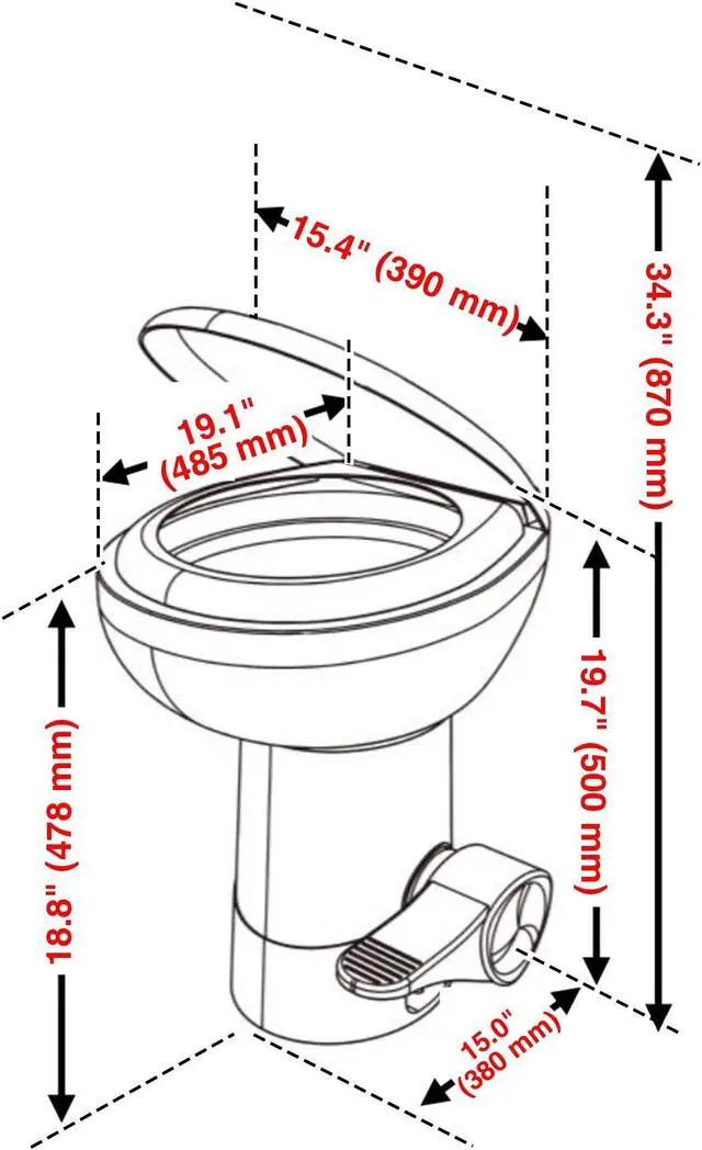 Alt view image 14 of 14 - Yescom RV Toilet Gravity Flush Camper Toilet Elongated 20" High Travel Trailer Toilet for RV HDPE
