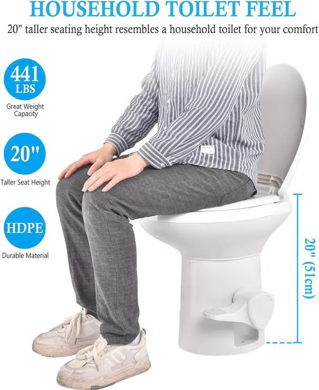 Alt view image 10 of 14 - Yescom RV Toilet Gravity Flush Camper Toilet Elongated 20" High Travel Trailer Toilet for RV HDPE