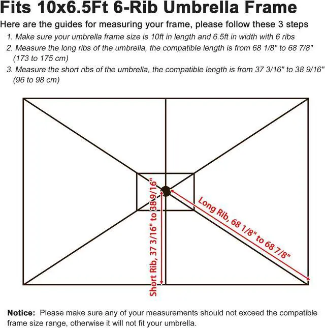Alt view image 5 of 7 - 10x6ft Universal Replacement Umbrella Canopy with Tippet Top Cover Patio Beach