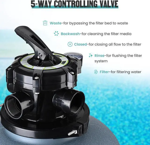 Alt view image 9 of 14 - 16" Swimming Pool Sand Filter Above Inground Pond Fountain Fit 0.35 to 1HP Pump