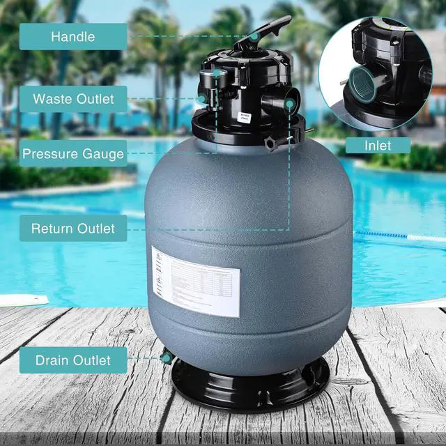 Alt view image 11 of 14 - 16" Swimming Pool Sand Filter Above Inground Pond Fountain Fit 0.35 to 1HP Pump