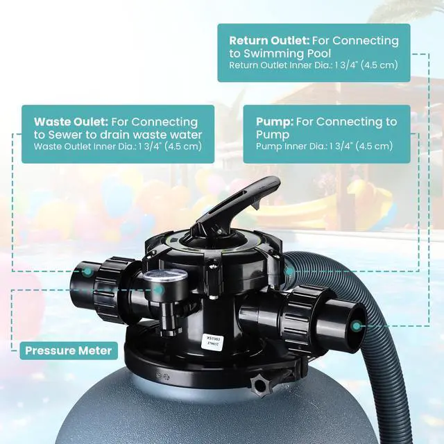 Alt view image 12 of 14 - 16" Swimming Pool Sand Filter Above Inground Pond Fountain Fit 0.35 to 1HP Pump