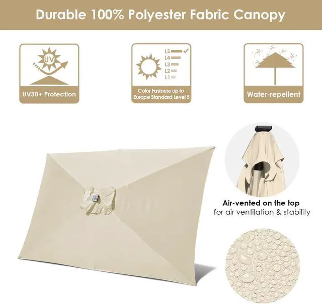 Alt view image 4 of 7 - 2Pcs 10x6.5' Rectangle Aluminum Solar Outdoor Crank Tilt Patio Umbrella w/ 20 LEDs Poolside Garden