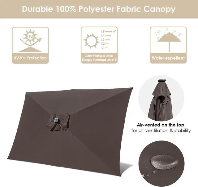 Alt view image 4 of 7 - 2Pcs 10x6.5ft Rectangle Outdoor Patio Aluminium Umbrella Solar Led Light Crank Tilt Chocolate