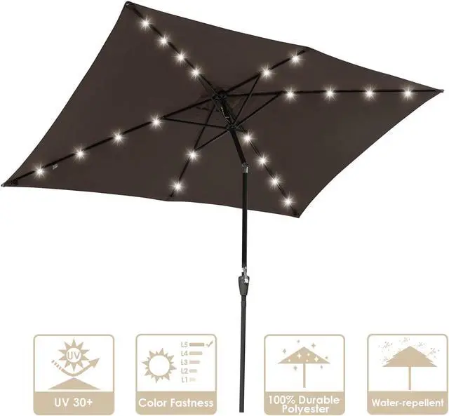 Alt view image 6 of 7 - Yescom 10x6.5FT Rectangle Outdoor Solar LED Patio Umbrella with Crank Tilt for Table Market Yard Deck Pool Party Brown