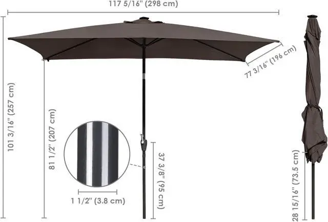 Alt view image 7 of 7 - Yescom 10x6.5FT Rectangle Outdoor Solar LED Patio Umbrella with Crank Tilt for Table Market Yard Deck Pool Party Brown