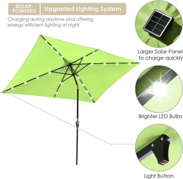 Alt view image 3 of 7 - 2 Pack of 10x6ft Rectangle Solar Power Patio Umbrella Outdoor LED Tilt Sunshade