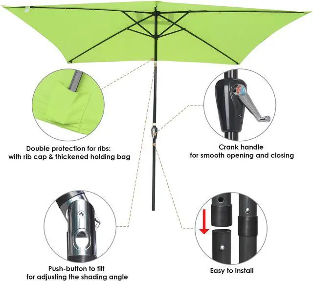 Alt view image 5 of 7 - 2 Pack of 10x6ft Rectangle Solar Power Patio Umbrella Outdoor LED Tilt Sunshade