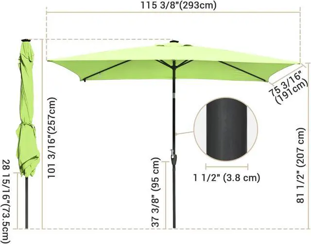Alt view image 7 of 7 - 2 Pack of 10x6ft Rectangle Solar Power Patio Umbrella Outdoor LED Tilt Sunshade