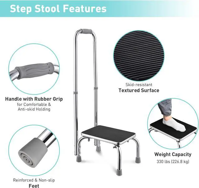 Alt view image 3 of 7 - Medical Step Stool Non-Skid Steel Footstool with Handle for Seniors Kids 2 Packs
