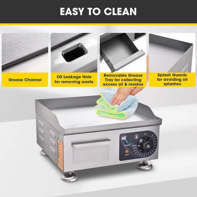 Alt view image 13 of 14 - 1800W 14" Electric Countertop Griddle Flat Top Commercial Restaurant BBQ Grill