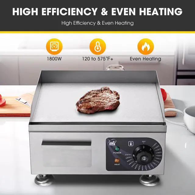 Alt view image 12 of 14 - 1800W 14" Electric Countertop Griddle Flat Top Commercial Restaurant BBQ Grill