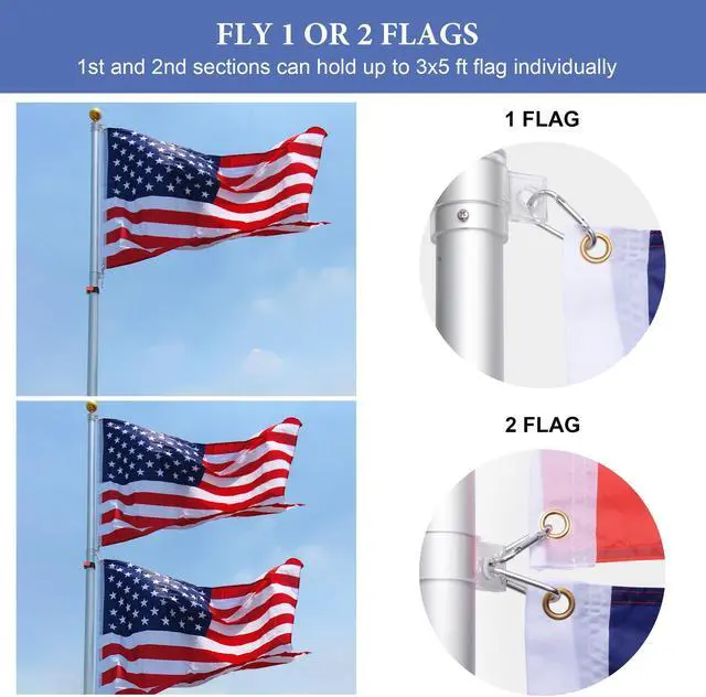 Alt view image 5 of 7 - Yescom EZ GO 30ft Telescopic Flag Pole Kit Upgrade Rotating Lock for Outside Inground with 3x5' US Flag Ball Top Black