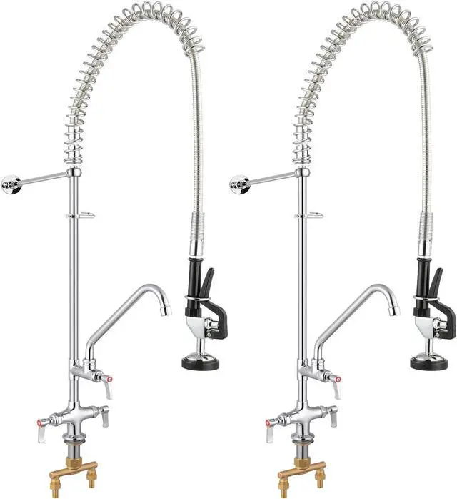 Main image of Aquaterior Wall Mount Commercial Faucet w/ Pre-Rinse Pull Down Sprayer 2 Pack