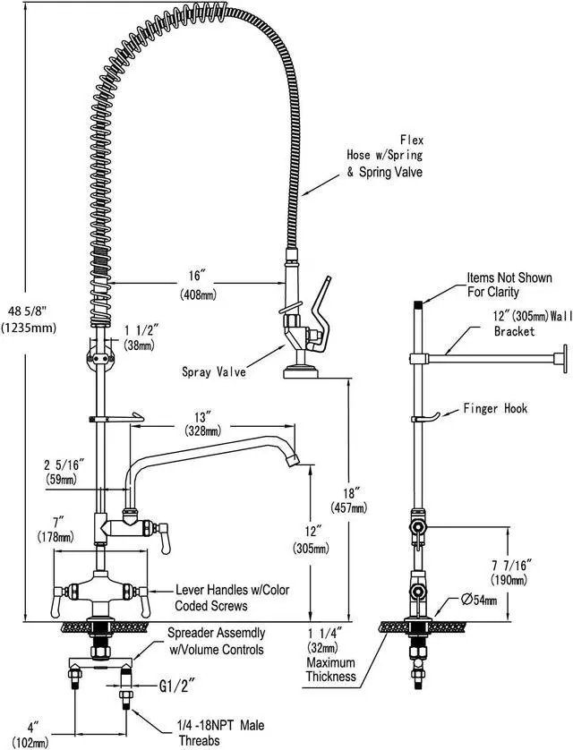 Alt view image 7 of 7 - Aquaterior Wall Mount Commercial Faucet w/ Pre-Rinse Pull Down Sprayer 2 Pack
