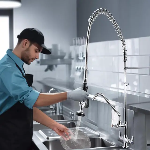 Alt view image 5 of 7 - Aquaterior® Commercial Kitchen Restaurant Pre-Rinse Faucet Swivel w/ 12" Add-On Faucet CUPC NSF ANSI