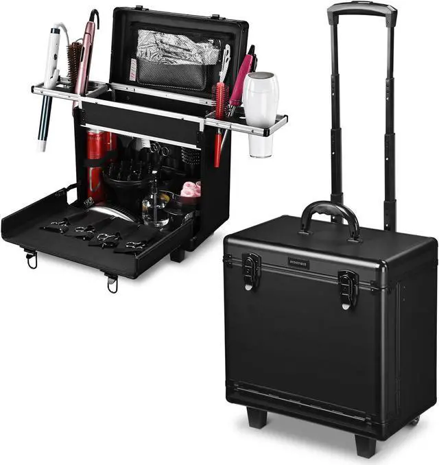 Main image of AW® Black PVC Hair Makeup Train Case Baber Salon Clipper Trimmer Tool Appliance Box