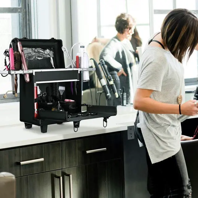 Alt view image 3 of 7 - AW® Black PVC Hair Makeup Train Case Baber Salon Clipper Trimmer Tool Appliance Box