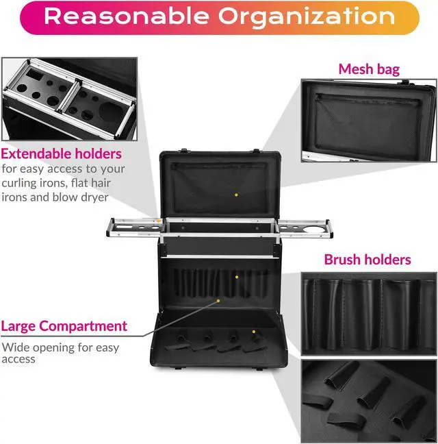Alt view image 5 of 7 - AW® Black PVC Hair Makeup Train Case Baber Salon Clipper Trimmer Tool Appliance Box