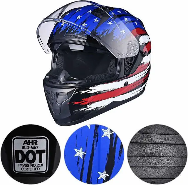 Alt view image 2 of 7 - AHR RUN-F Full Face Motorcycle Helmet Dual Visor DOT Approved M